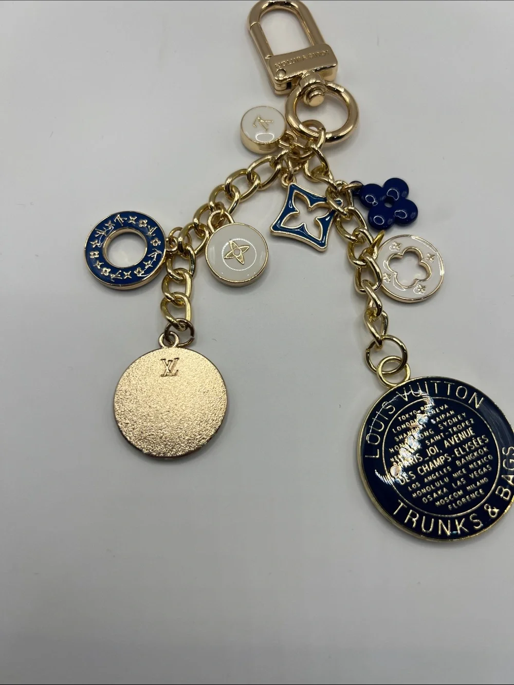 Louis Vuitton Gold-tone Blue & White Charm Keychain